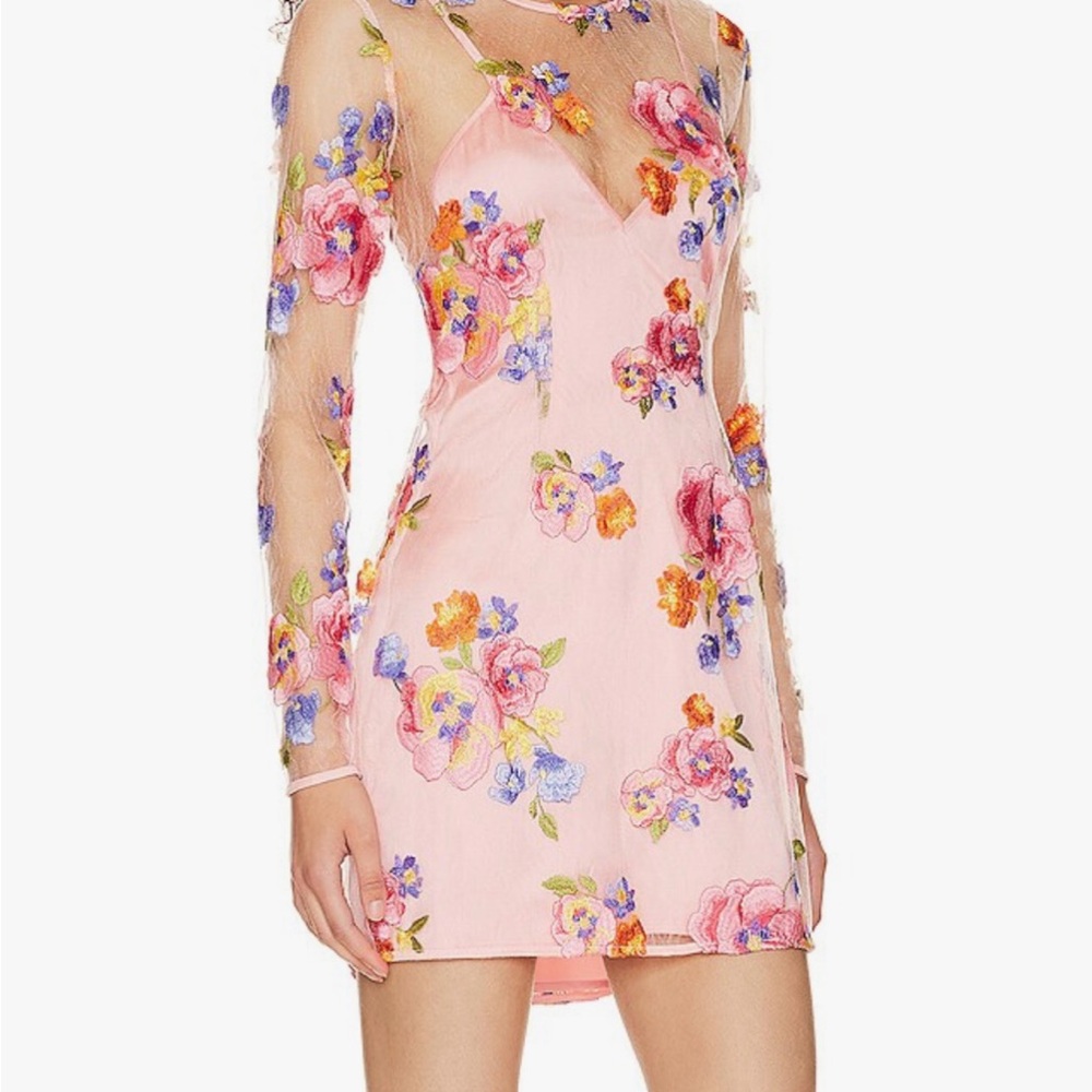 NWT For love and lemons Floral Embroidered Pink Dress